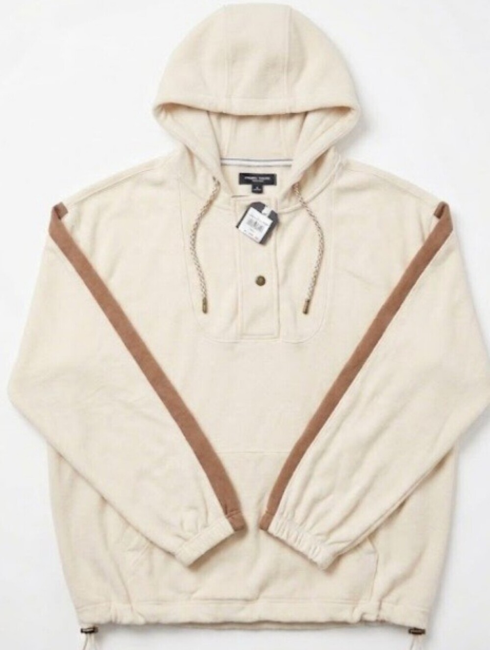 NWT Nautica Hooded Pullover XL Cream Beige Snap Neck Oversized Sweatshirt